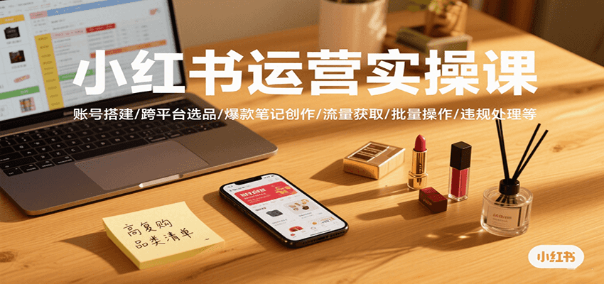 小红书运营实操课，账号搭建/跨平台选品/爆款笔记创作/流量获取/批量操作/违规处理等-资源V站