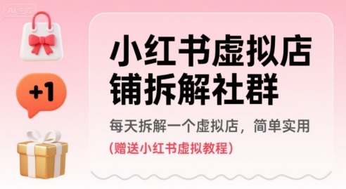 小红书虚拟店铺拆解社群，每天拆解一个虚拟店，简单实用(赠送小红书虚拟教程)-资源V站