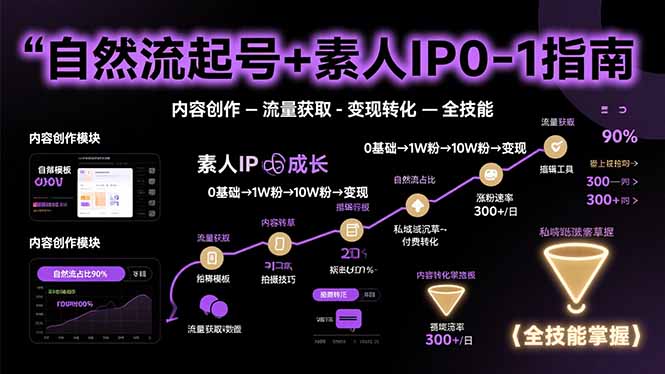 自然流起号+素人IP0-1指南，快速掌握内容创作-流量获取-变现转化-全技能-资源V站