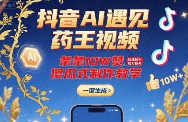 抖音AI遇见药王视频，条条10W赞，快速起千粉万粉号，傻瓜式制作教学-资源V站
