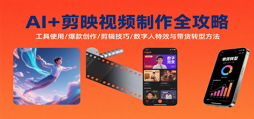AI+剪映视频制作全攻略：工具使用/爆款创作/剪辑技巧/数字人特效与带货转型方法-资源V站