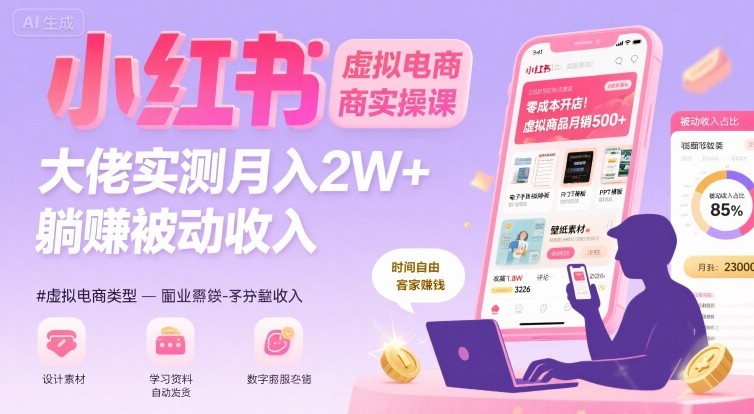 小红书虚拟电商，大佬实测月入2W+，实现被动收入-资源V站