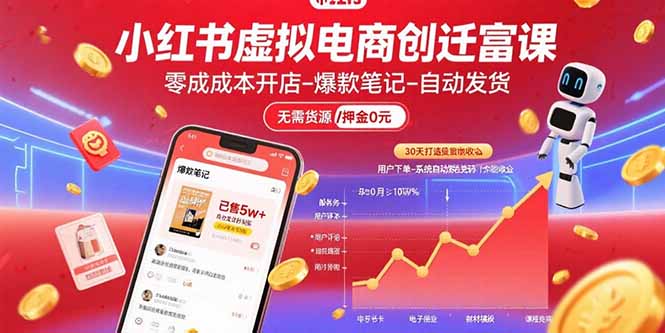 小红书虚拟电商创富课：零成本开店/爆款笔记/自动发货,30天打造被动收入-资源V站