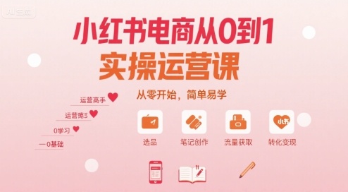 小红书电商从0到1实操运营课，从零开始，简单易学-资源V站