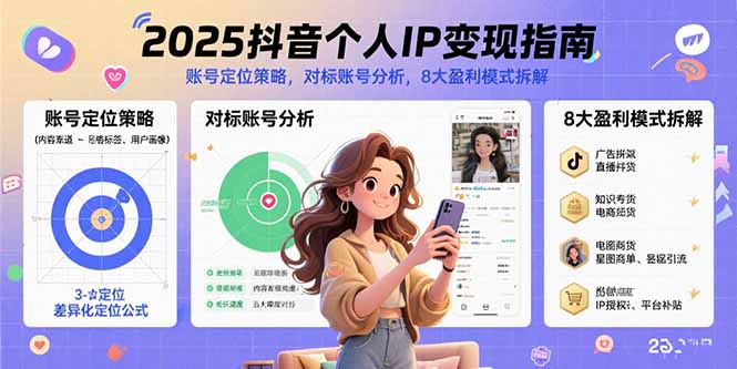 2025抖音个人IP变现指南，账号定位策略，对标账号分析，8大盈利模式拆解-资源V站