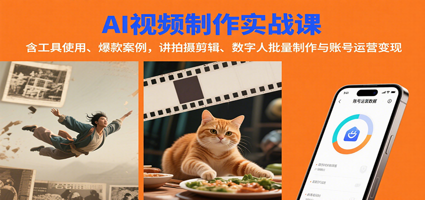 AI视频制作实战：含工具使用、爆款案例，讲拍摄剪辑、数字人批量制作与账号运营变现-资源V站
