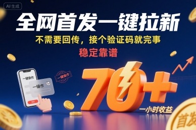 全网首发一键拉新项目，不需要回传，接个验证码就完事，稳定靠谱，一小时收益70+【揭秘】-资源V站