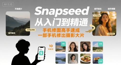 Snapseed从入门到精通，手机修图高手速成，一部手机就能修出摄影大片-资源V站
