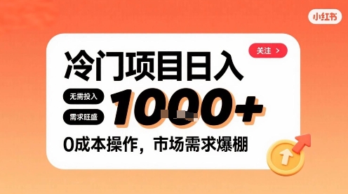 在小红书上发现个冷门路子，需求不小，零成本操作，每天能有1k进账-资源V站