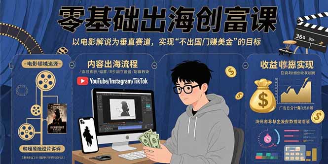 零基础出海创富课：以电影解说为垂直赛道，实现不出国门赚美金的目标-资源V站