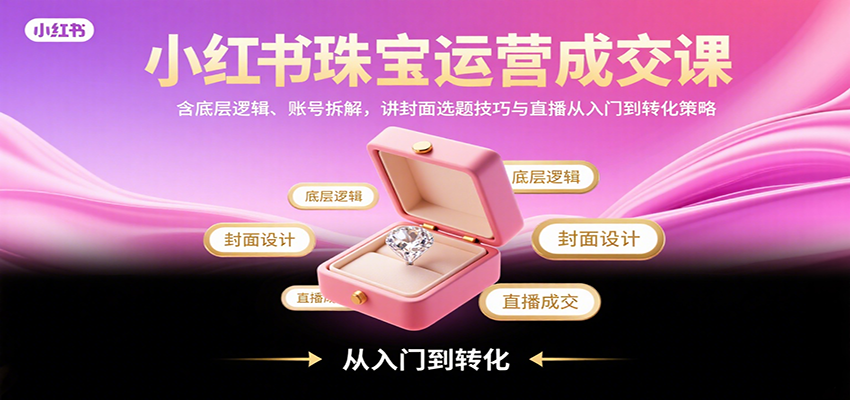 小红书珠宝运营成交课：含底层逻辑、账号拆解，讲封面选题技巧与直播从入门到转化策略-资源V站