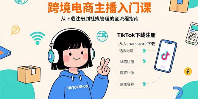 跨境电商主播入门课，TikTok下载注册，支付工具配置，社媒账号管理全流程-资源V站