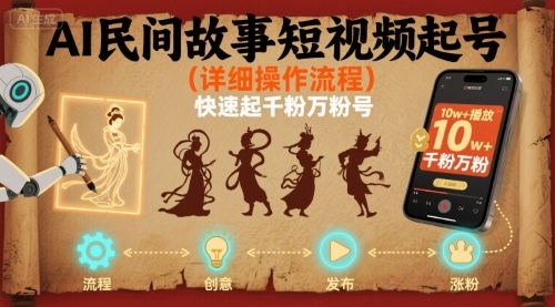 AI民间故事短视频起号，详细操作流程，快速起千粉万粉号-资源V站