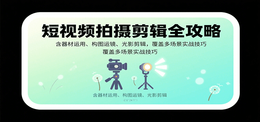 短视频拍摄剪辑全攻略：含器材运用、构图运镜、光影剪辑，覆盖多场景实战技巧-资源V站