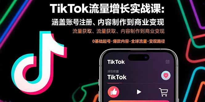 TikTok流量增长实战课：涵盖账号注册、流量获取、内容制作到商业变现-资源V站