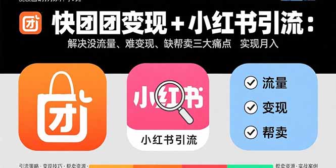 快团团变现+小红书引流：解决没流量、难变现、缺帮卖三大痛点 实现月入3w+-资源V站