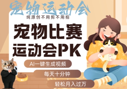 AI一键生成宠物比赛运动会PK视频,纯原创不用剪不用拍,每天十分钟,轻松月入过1W+-资源V站