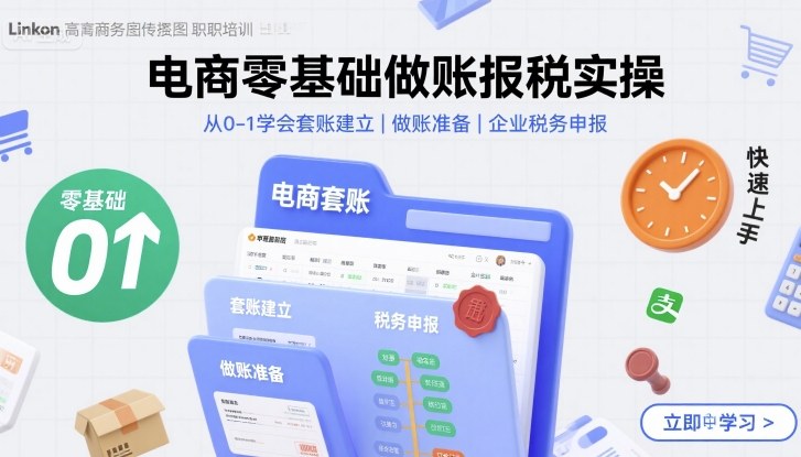 电商零基础做账报税实操快速上手,从0-1学会套账建立,做账准备,企业税务申报-资源V站