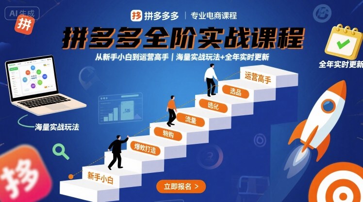 拼多多全阶实战课程,从新手小白到运营高手,海量实战玩法+全年实时更新【2025年9月更新】-资源V站