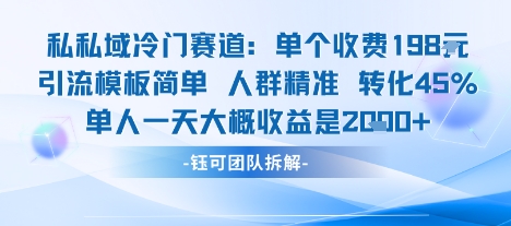 私域冷门赛道单个收费198米引流模板简单人群精准 45%的转化率单人一天大概收益多张-资源V站