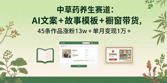 中草药养生赛道：AI文案+故事模板+橱带货，45条作品涨粉13w+单月变现1万+-资源V站