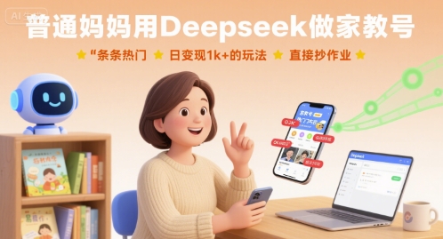 普通妈妈用Deepseek做家教号，条条热门，日变现1k+的玩法，直接抄作业-资源V站