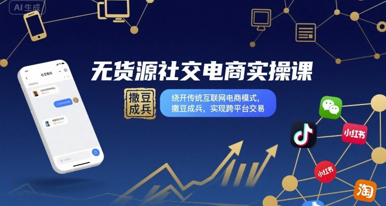 无货源社交电商实操课，绕开传统互联网电商模式，撒豆成兵，实现跨平台交易-资源V站