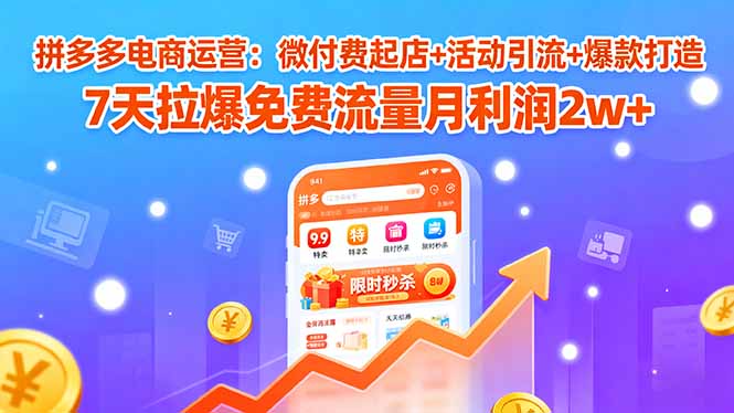 拼多多电商运营：微付费起店+活动引流+爆款打造 7天拉爆免费流量月利润2w+-资源V站