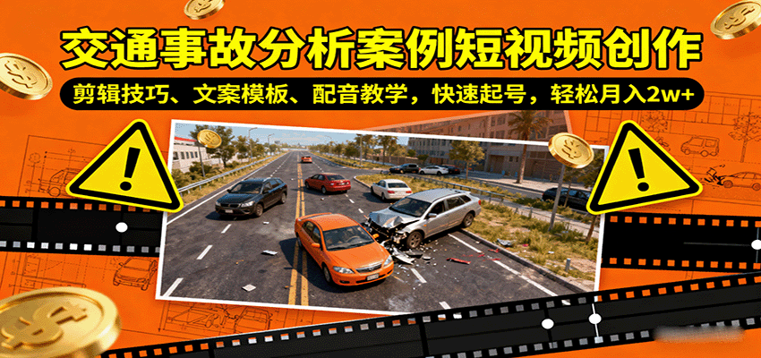 交通事故分析案例短视频创作，剪辑技巧、文案模板、配音教学，快速起号，轻松月入2w+-资源V站