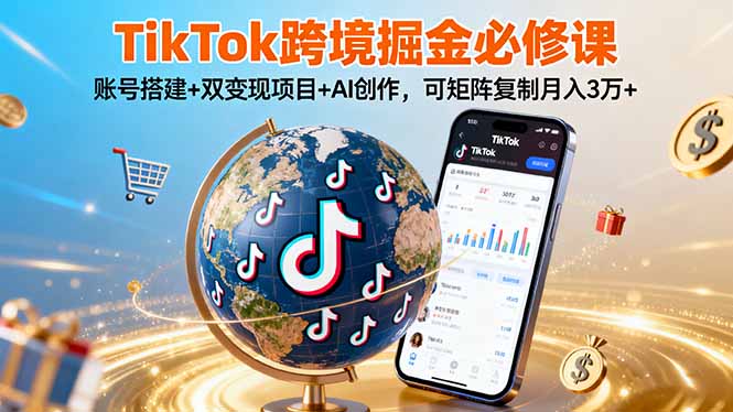 TikTo跨境掘金必修课,账号搭建+双变现项目+AI创作,可矩阵复制月入3万+-资源V站