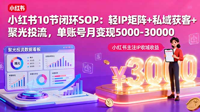 小红书10节闭环SOP:轻IP矩阵+私域获客+聚光投流,单账号月变现5000-30000-资源V站