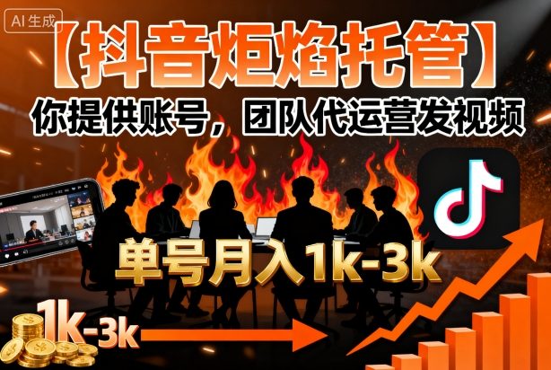 【抖音炬焰托管】你提供账号，团队代运营发视频，单号月入1k+【揭秘】-资源V站