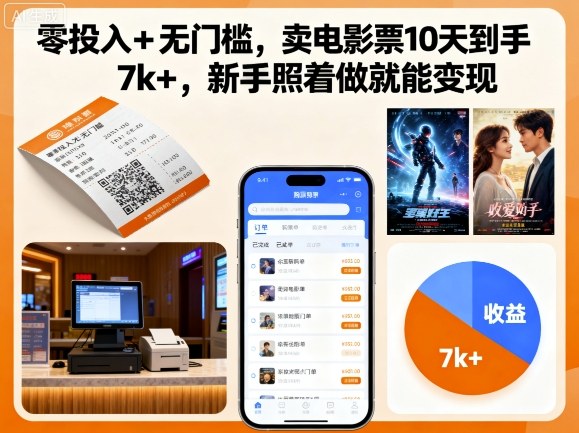 零投入+无门槛,卖电影票10天到手7k+,新手照着做就能变现【揭秘】-资源V站