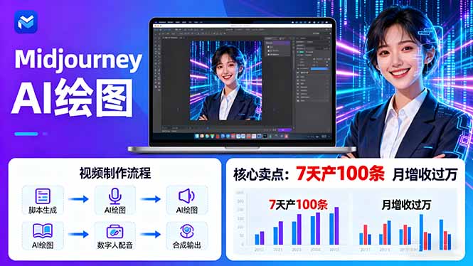 AI绘图照片开口说话视频制作:Midjourney+数字人,7天产100条月增收过万-资源V站
