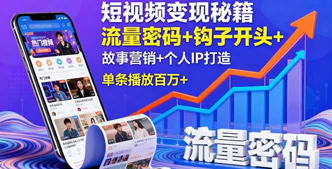 短视频变现秘籍，流量密码+钩子开头+故事营销+个人IP打造，单条播放百万+-资源V站