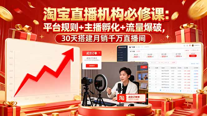淘宝直播机构必修课：平台规则/主播孵化/流量爆破,30天搭建月销千万直播间-资源V站