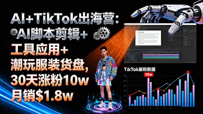 AI+TikTok出海营:AI脚本剪辑+工具应用+潮玩服装货盘,30天涨粉10w月销$1.8w-资源V站
