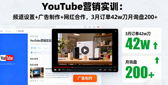YouTube营销实训：频道设置+广告制作+网红合作，3月订单42w刀月询盘200+-资源V站
