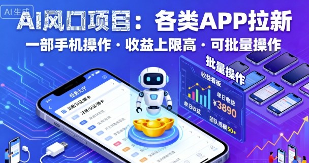 AI风口项目，各类APP拉新，一部手机就可以操作，收益上限高，可批量操作-资源V站