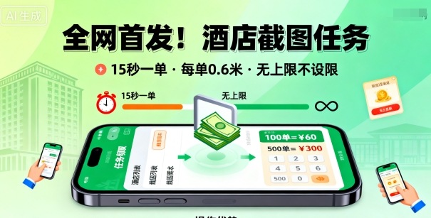 全网首发!酒店截图任务,15秒一单,每单0.6米,任务无上限不设限,矩阵操作单日3张到手【揭秘】-资源V站