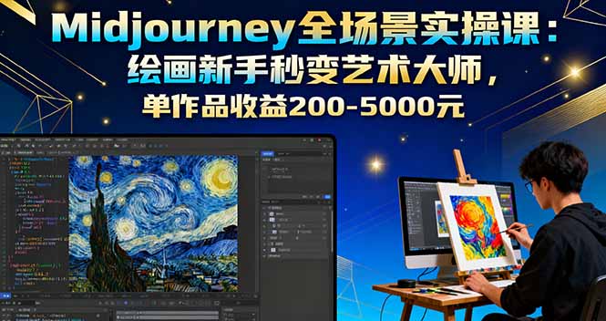 Midjourney全场景实操课:绘画新手秒变艺术大师,单作品收益200-5000元-资源V站