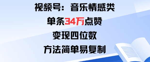 视频号分成计划新玩法：音乐情感类单条34W点赞，变现四位数，方法简单易复制-资源V站