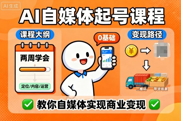 AI自媒体起号课程,0基础小白两周学会,教你自媒体实现商业变现-资源V站