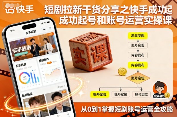 短剧拉新干货分享之快手成功起号和账号运营实操课-资源V站