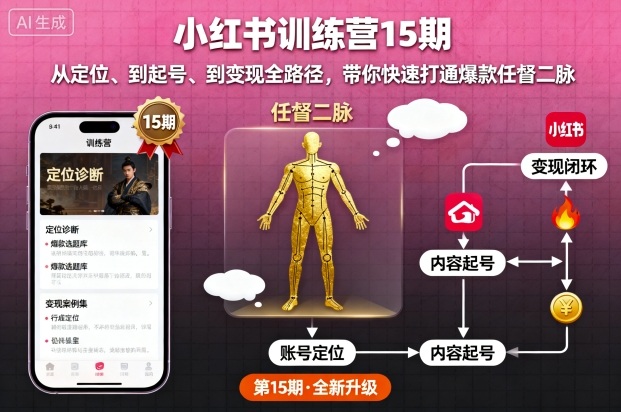 小红书训练营15期,从定位、到起号、到变现全路径,带你快速打通爆款任督二脉-资源V站