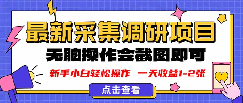 新版采集调研项目,截图上传即可,无脑操作,日收益1-2张-资源V站