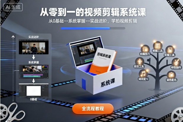 从零到一的视频剪辑系统课,从0基础--系统掌握--实战进阶,学拍视频剪辑-资源V站