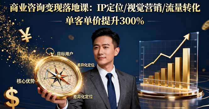 商业咨询变现落地课：IP定位/视觉营销/流量转化，单客单价提升300%-资源V站