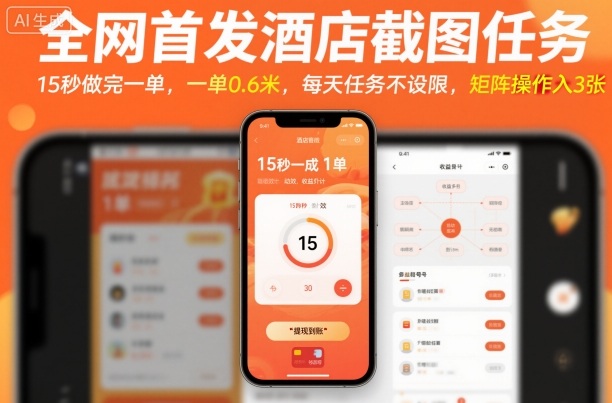 全网首发酒店截图任务，15秒做完一单，一单0.6米，每天任务不设限，矩阵操作日入3张【揭秘】-资源V站
