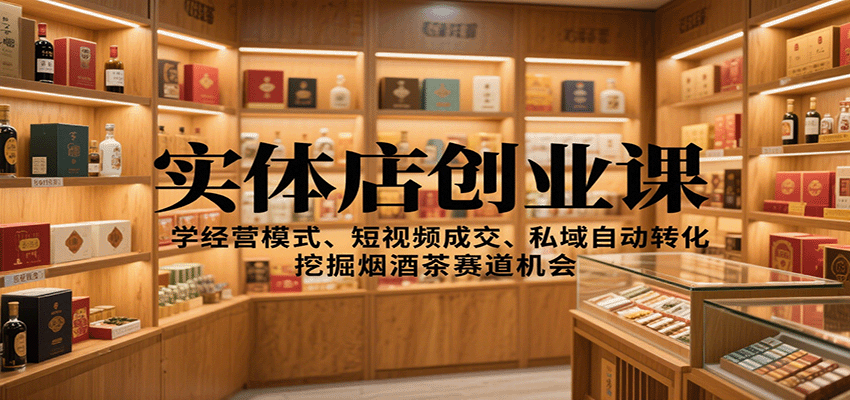 实体店创业课：学经营模式、短视频成交、私域自动转化，挖掘烟酒茶赛道机会-资源V站